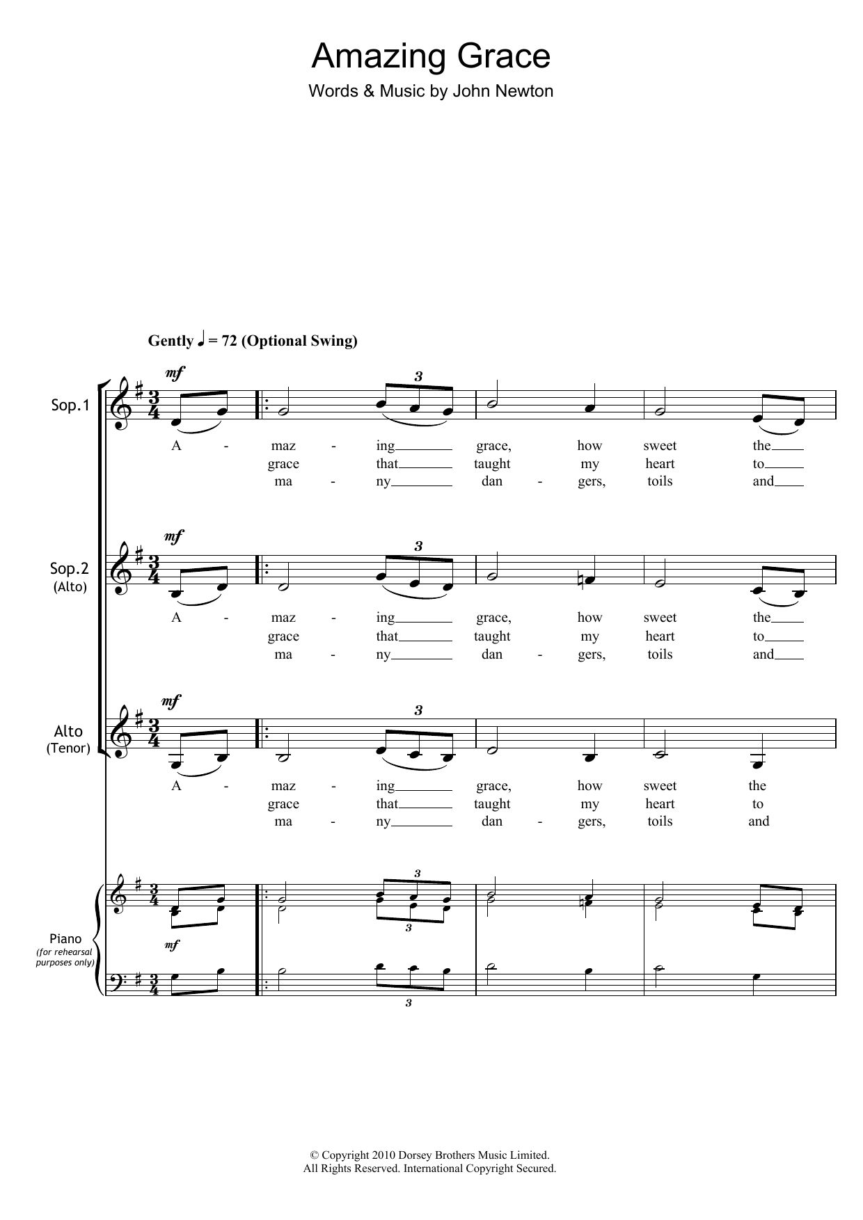 Learn to play Traditional Amazing Grace (arr. Barrie Carson Turner) sheet music for SSA Choir in minutes. Price: 3.9900$ Traditional Amazing Grace (arr. Barrie Carson Turner) sheet music notes and chords arranged for SSA Choir