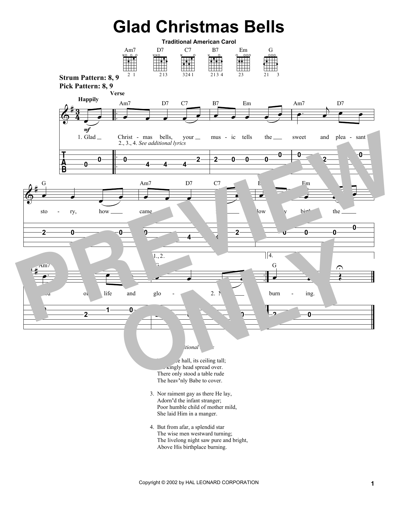 Traditional Carol Glad Christmas Bells sheet music notes and chords. Download Printable PDF.