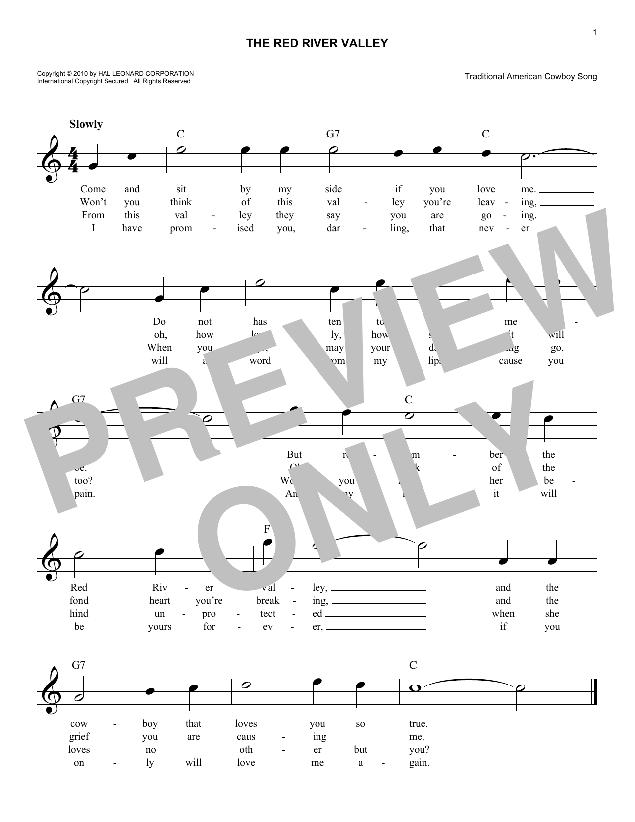 Traditional American Cowboy So The Red River Valley sheet music notes and chords. Download Printable PDF.