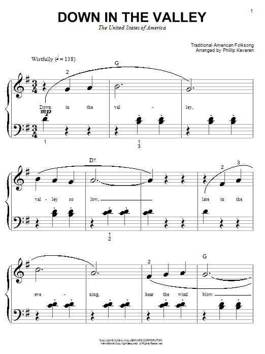 Learn to play Traditional American Folksong Down In The Valley sheet music for Big Note Piano in minutes. Price: 6.9900$ Traditional American Folksong Down In The Valley sheet music notes and chords arranged for Big Note Piano