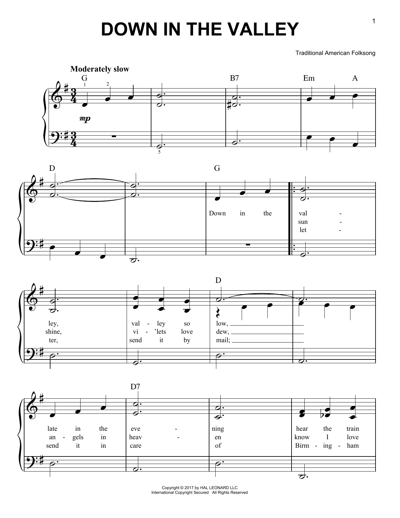 Traditional American Folksong Down In The Valley sheet music notes and chords. Download Printable PDF.