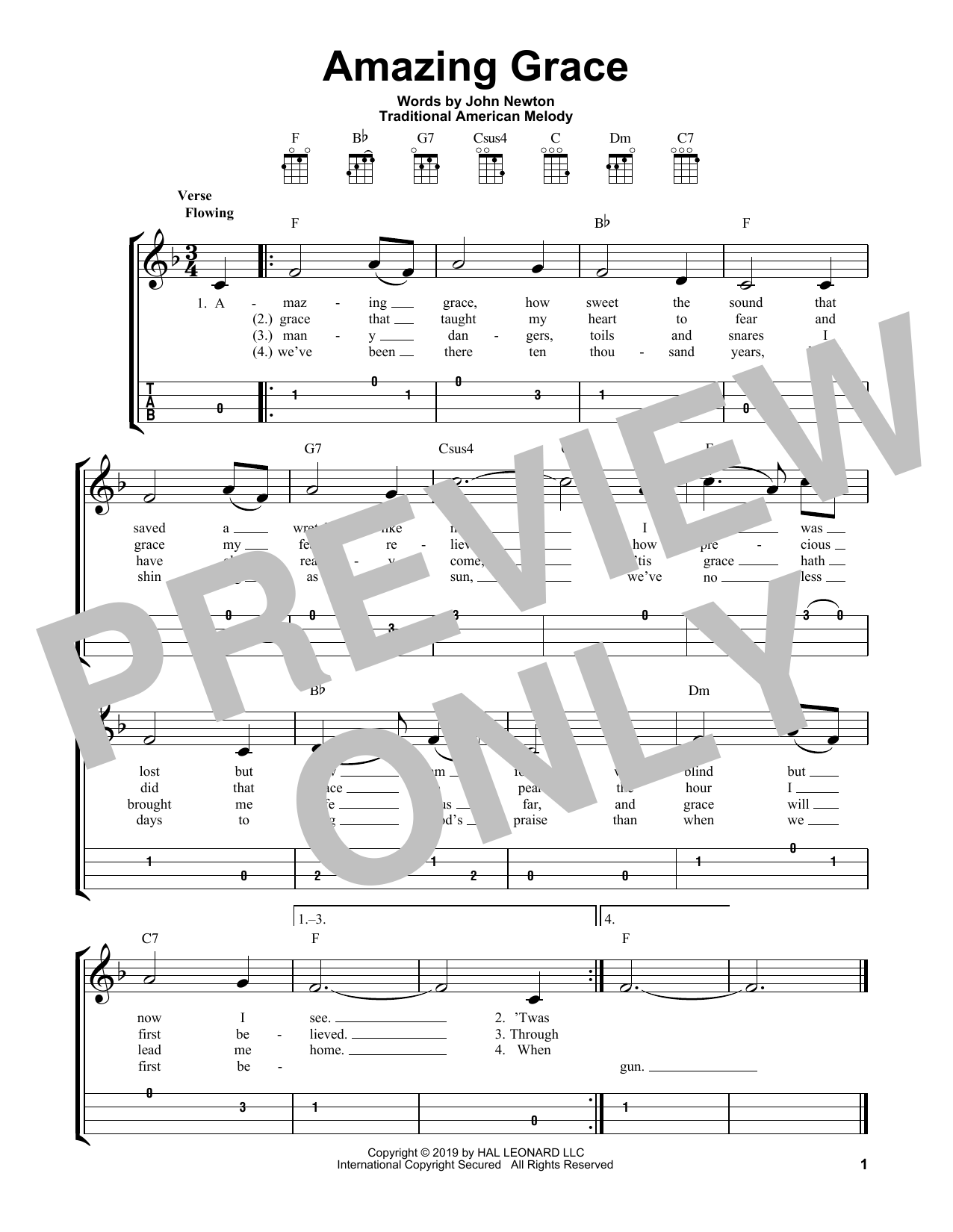 Traditional American Melody Amazing Grace sheet music notes and chords. Download Printable PDF.