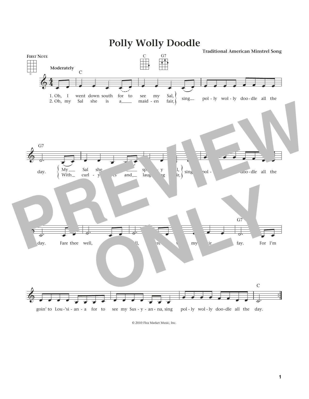 Learn to play Traditional American Minstrel Polly Wolly Doodle (from The Daily Ukulele) (arr. Liz and Jim Beloff) sheet music for Ukulele in minutes. Price: 5.9900$ Traditional American Minstrel Polly Wolly Doodle (from The Daily Ukulele) (arr. Liz and Jim Beloff) sheet music notes and chords arranged for Ukulele