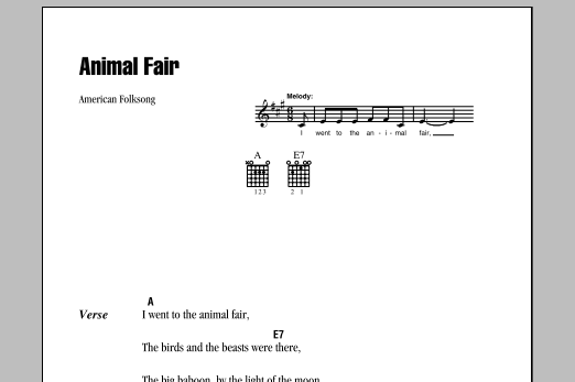 Traditional Animal Fair sheet music notes and chords. Download Printable PDF.