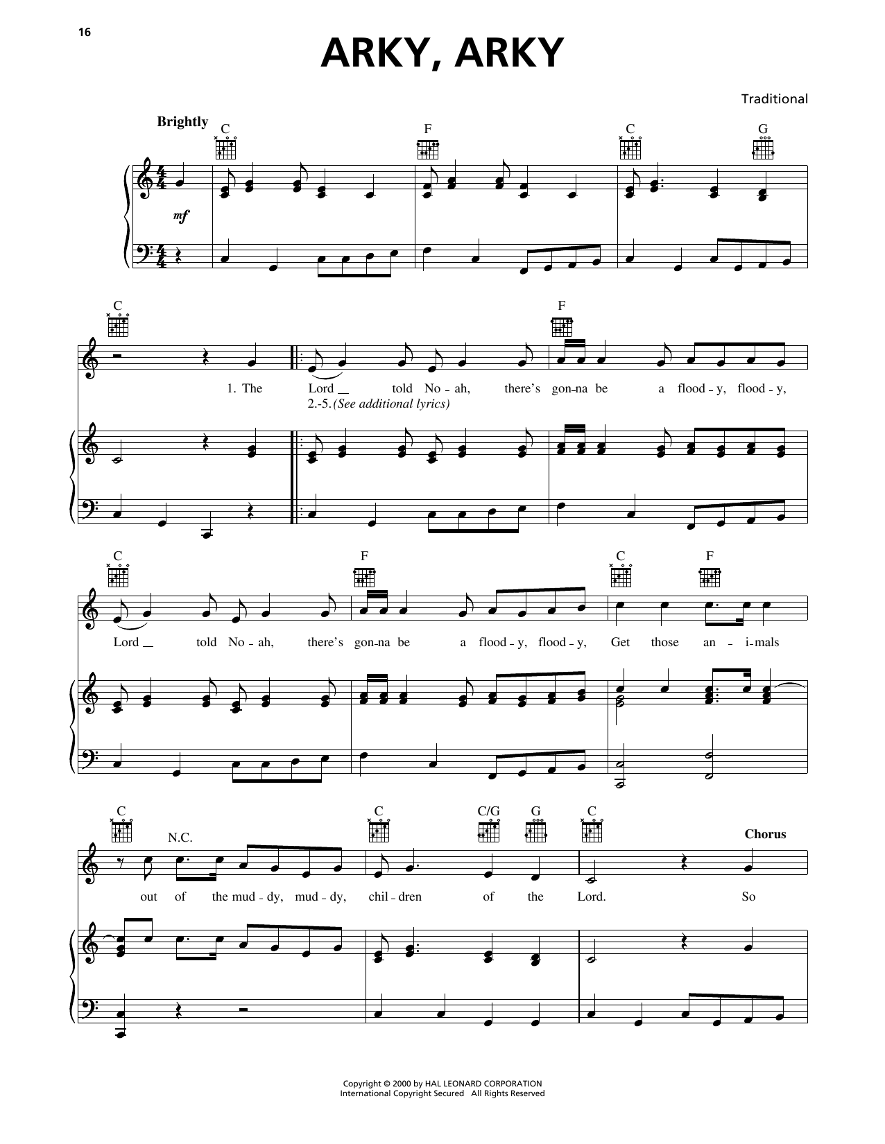 Traditional Arky, Arky sheet music notes and chords. Download Printable PDF.