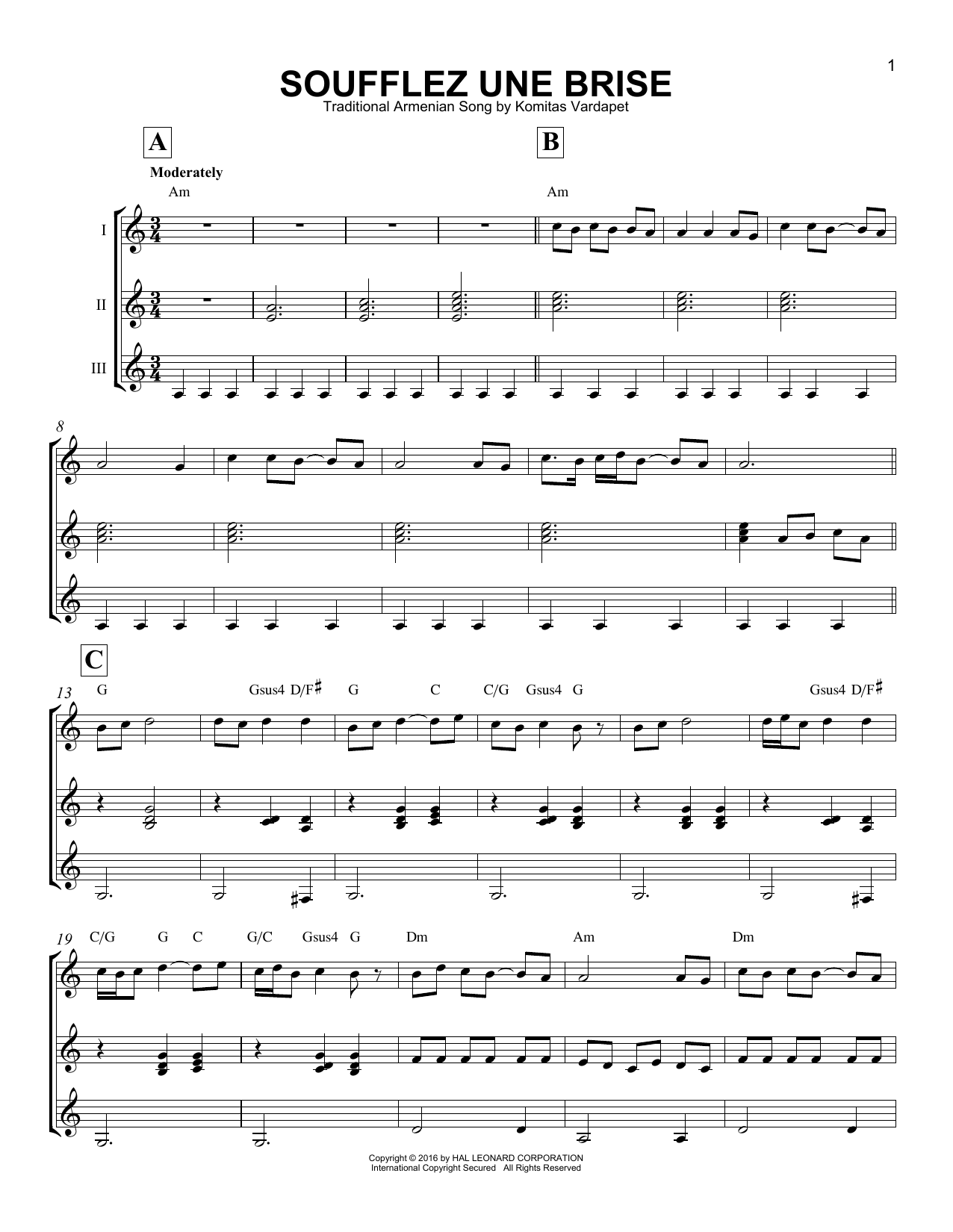 Traditional Armenian Song Soufflez Une Brise sheet music notes and chords. Download Printable PDF.