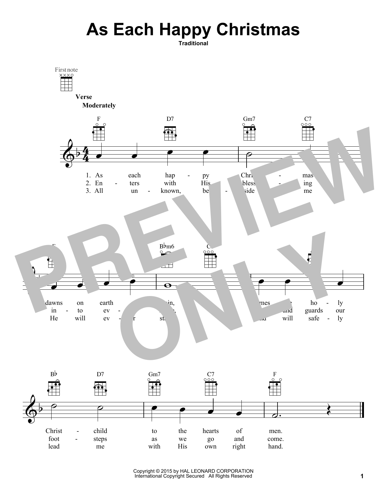 Learn to play Traditional As Each Happy Christmas sheet music for Ukulele in minutes. Price: 5.9900$ Traditional As Each Happy Christmas sheet music notes and chords arranged for Ukulele