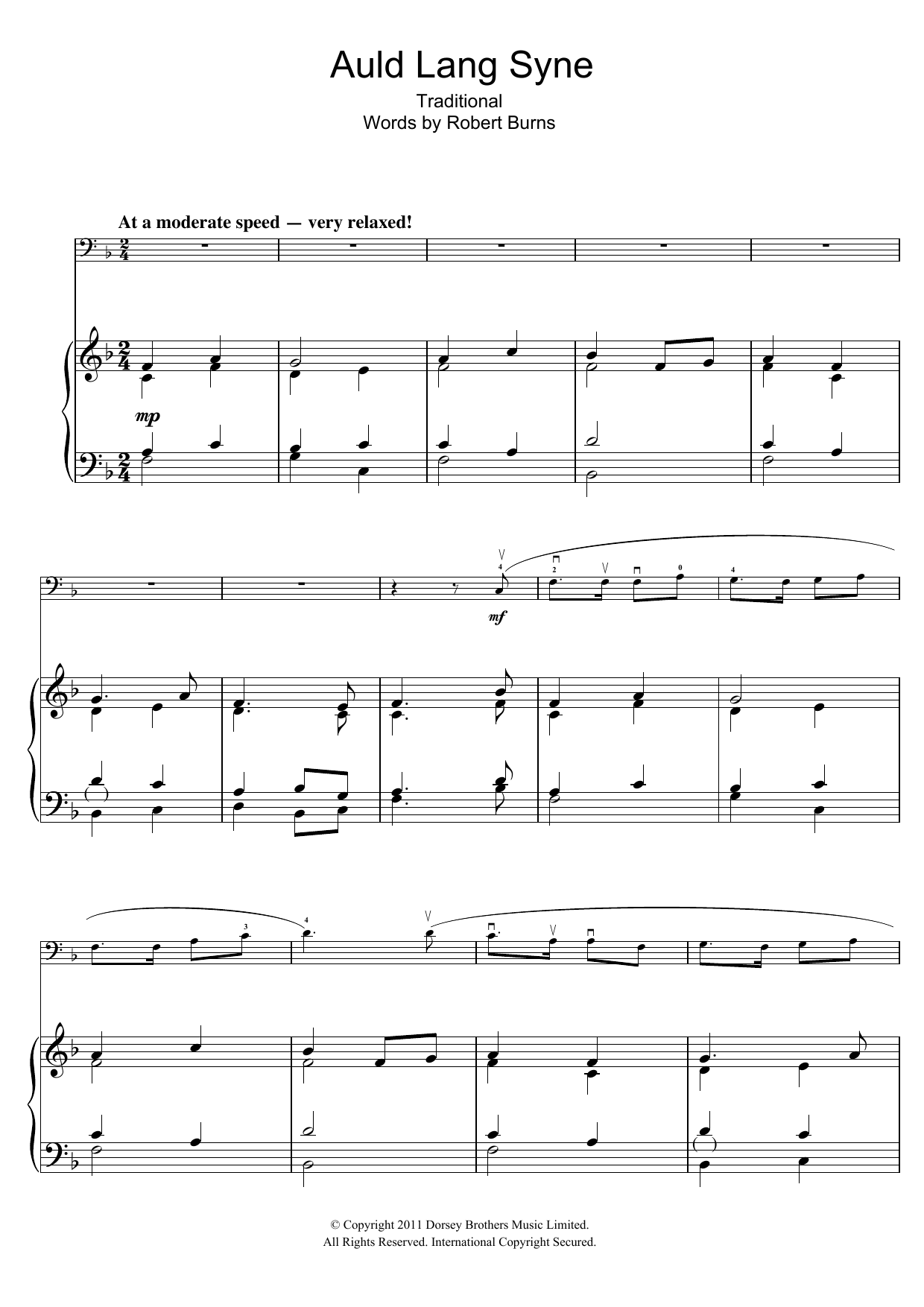 Traditional Auld Lang Syne sheet music notes and chords. Download Printable PDF.