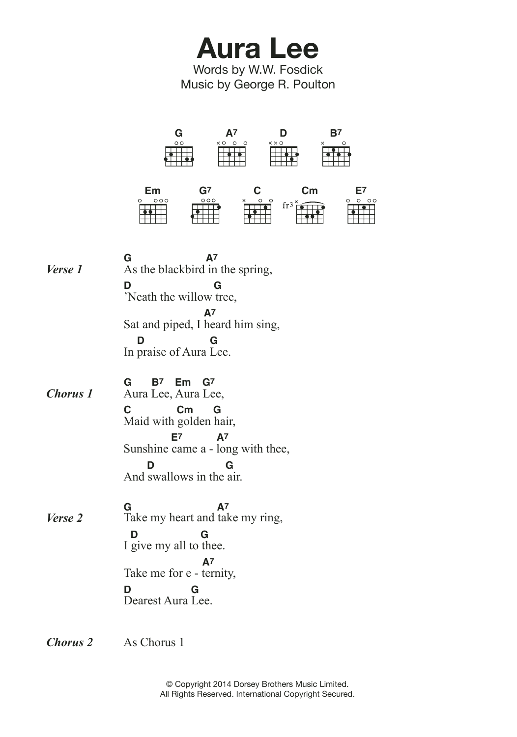 Traditional Aura Lee sheet music notes and chords. Download Printable PDF.