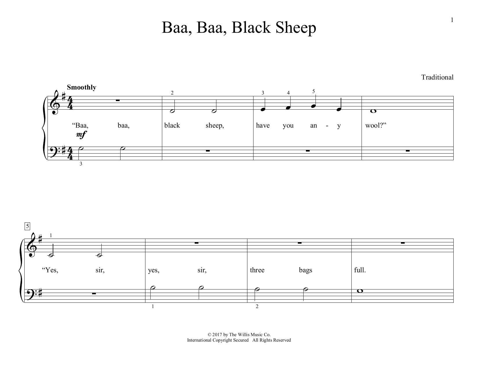 Learn to play Traditional Baa, Baa, Black Sheep (arr. Christopher Hussey) sheet music for Educational Piano in minutes. Price: 6.9900$ Traditional Baa, Baa, Black Sheep (arr. Christopher Hussey) sheet music notes and chords arranged for Educational Piano