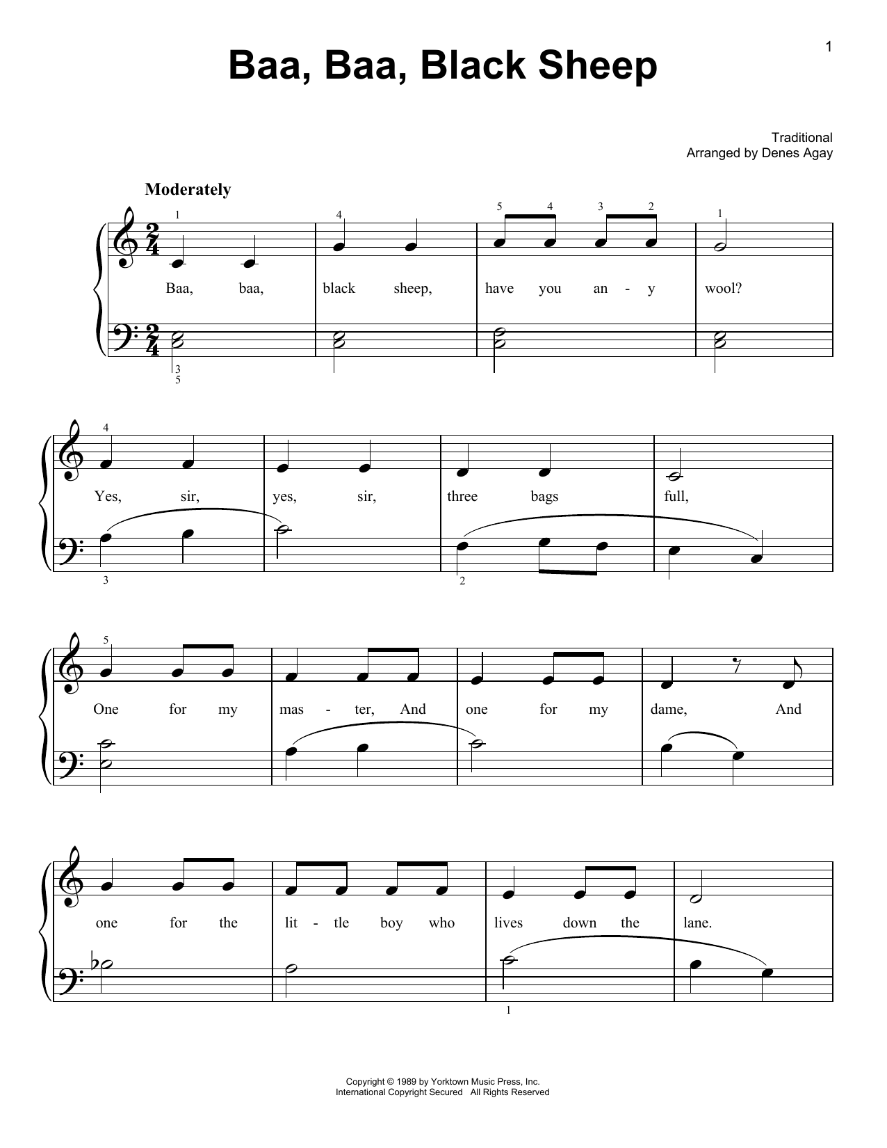 Traditional Baa Baa Black Sheep (arr. Denes Agay) sheet music notes and chords. Download Printable PDF.