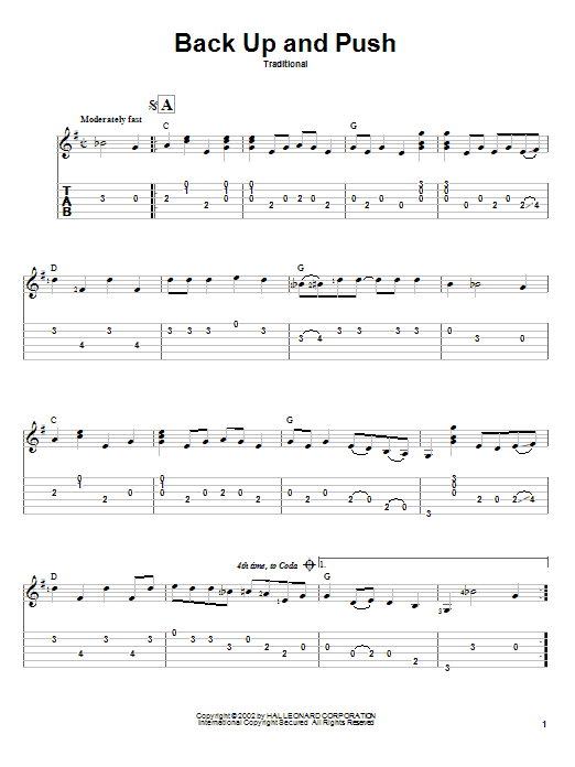 Traditional Back Up And Push sheet music notes and chords. Download Printable PDF.