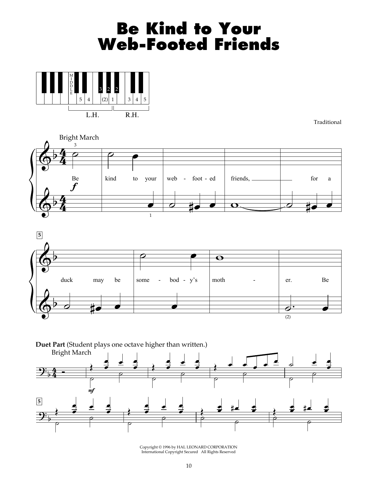 Traditional Be Kind To Your Web-Footed Friends sheet music notes and chords. Download Printable PDF.