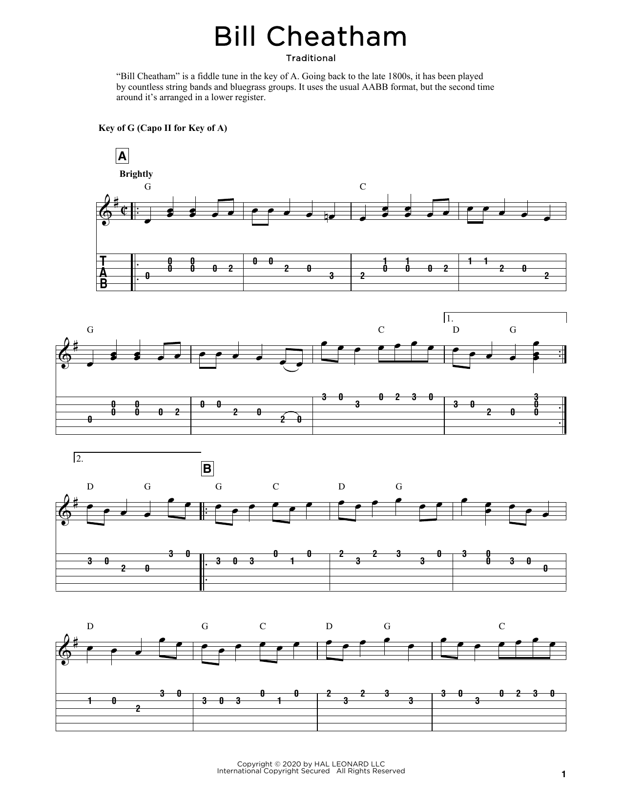 Traditional Bill Cheatham (arr. Fred Sokolow) sheet music notes and chords. Download Printable PDF.