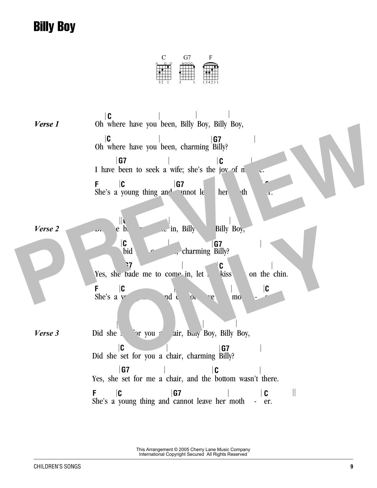 Traditional Billy Boy sheet music notes and chords. Download Printable PDF.