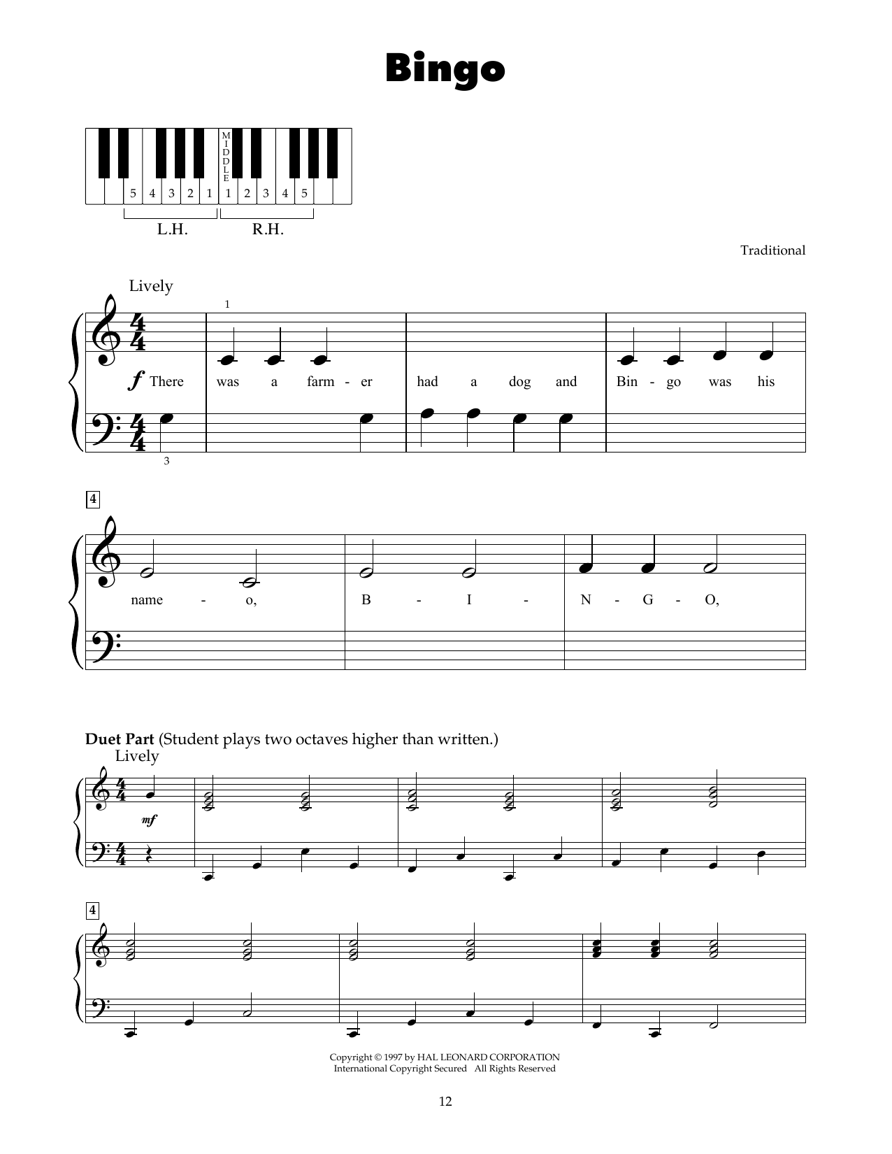 Traditional Bingo sheet music notes and chords. Download Printable PDF.