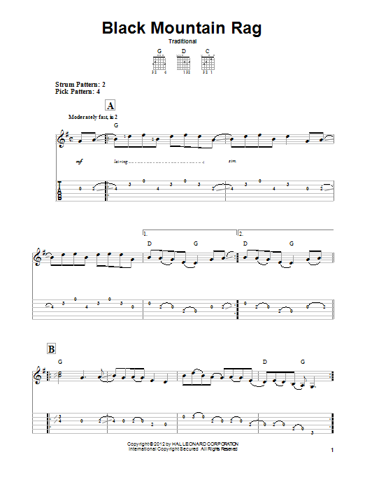 Traditional Black Mountain Rag sheet music notes and chords arranged for Real Book – Melody, Lyrics & Chords