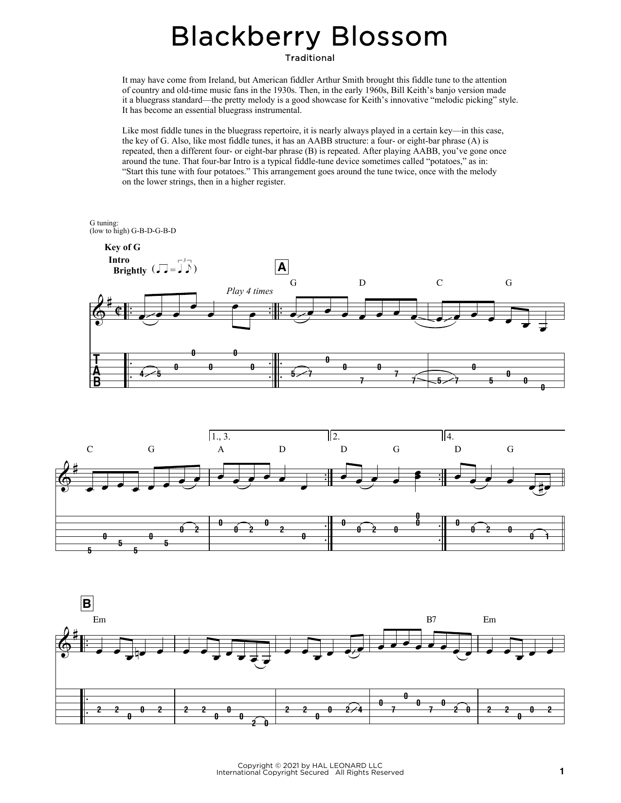 Traditional Blackberry Blossom (arr. Fred Sokolow) sheet music notes and chords. Download Printable PDF.