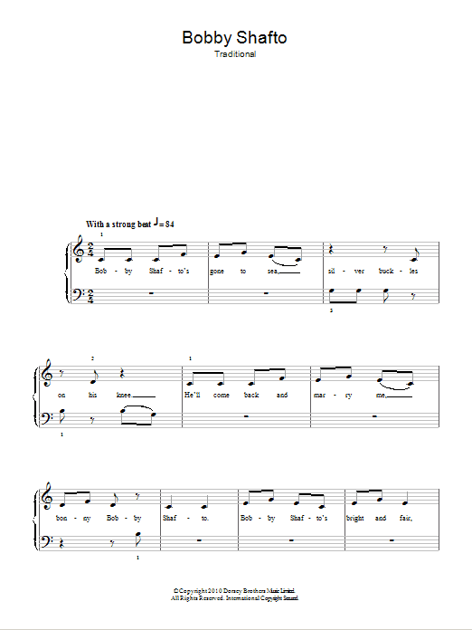 Traditional Nursery Rhyme Bobby Shafto sheet music notes and chords. Download Printable PDF.