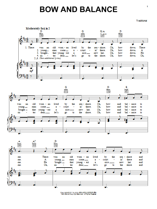 Traditional Bow And Balance sheet music notes and chords arranged for Piano, Vocal & Guitar Chords (Right-Hand Melody)