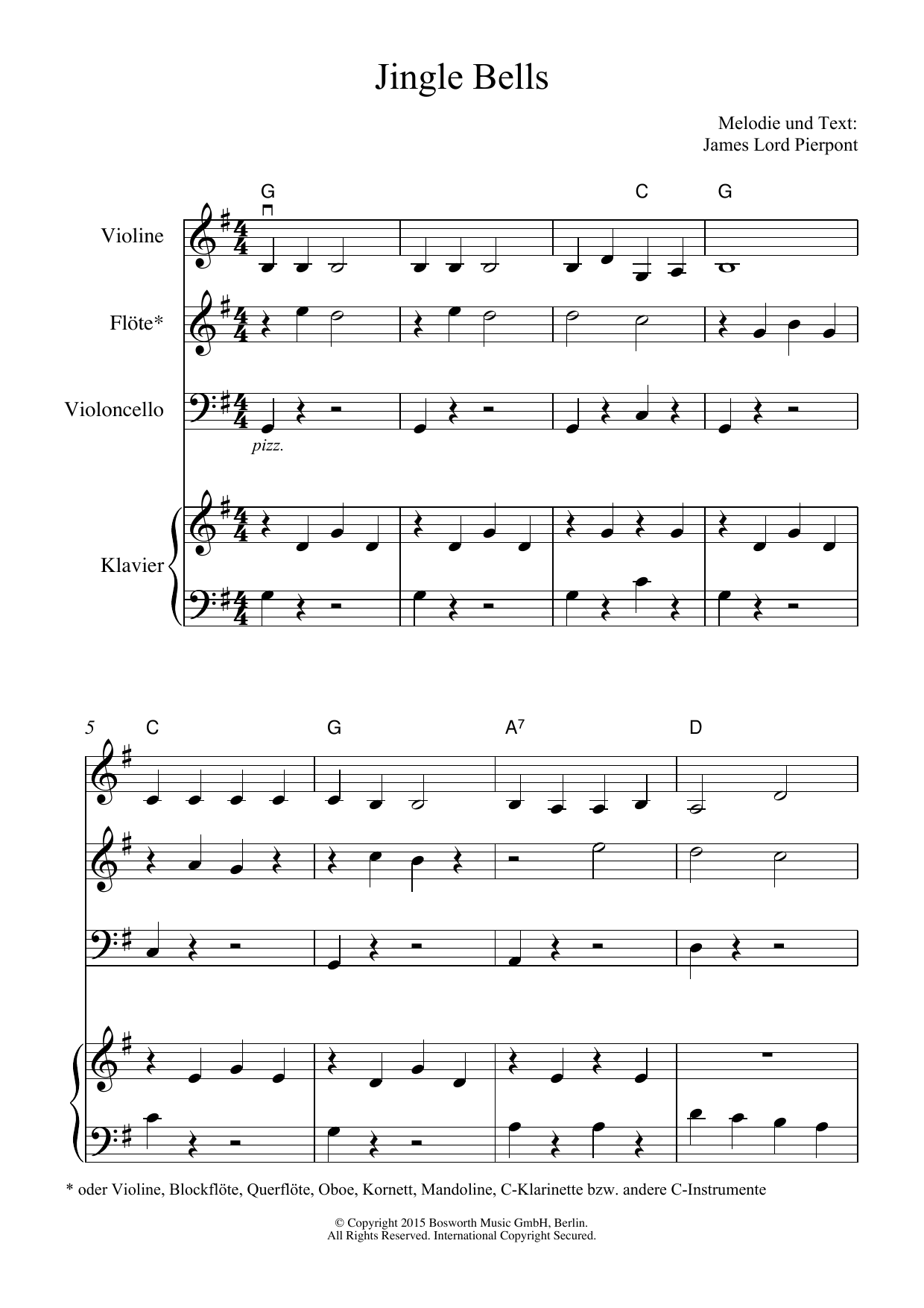 Traditional Buntes Weihnachtswunderland sheet music notes and chords arranged for Chamber Group