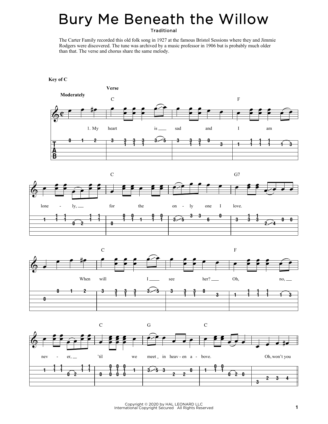 Traditional Bury Me Beneath The Willow (arr. Fred Sokolow) sheet music notes and chords. Download Printable PDF.