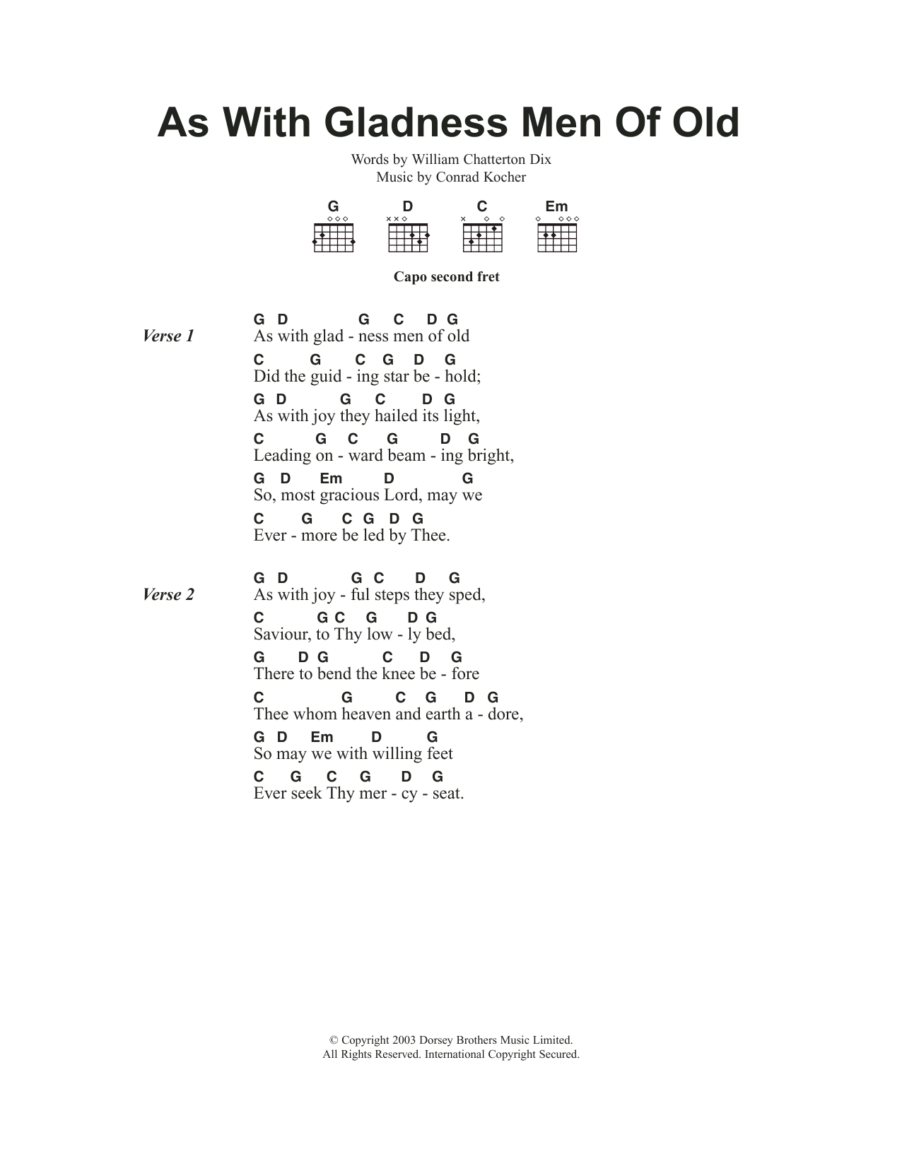 Christmas Carol As With Gladness Men Of Old sheet music notes and chords. Download Printable PDF.