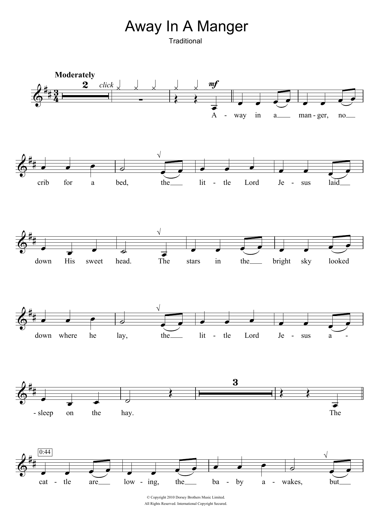 Christmas Carol Away In A Manger sheet music notes and chords. Download Printable PDF.