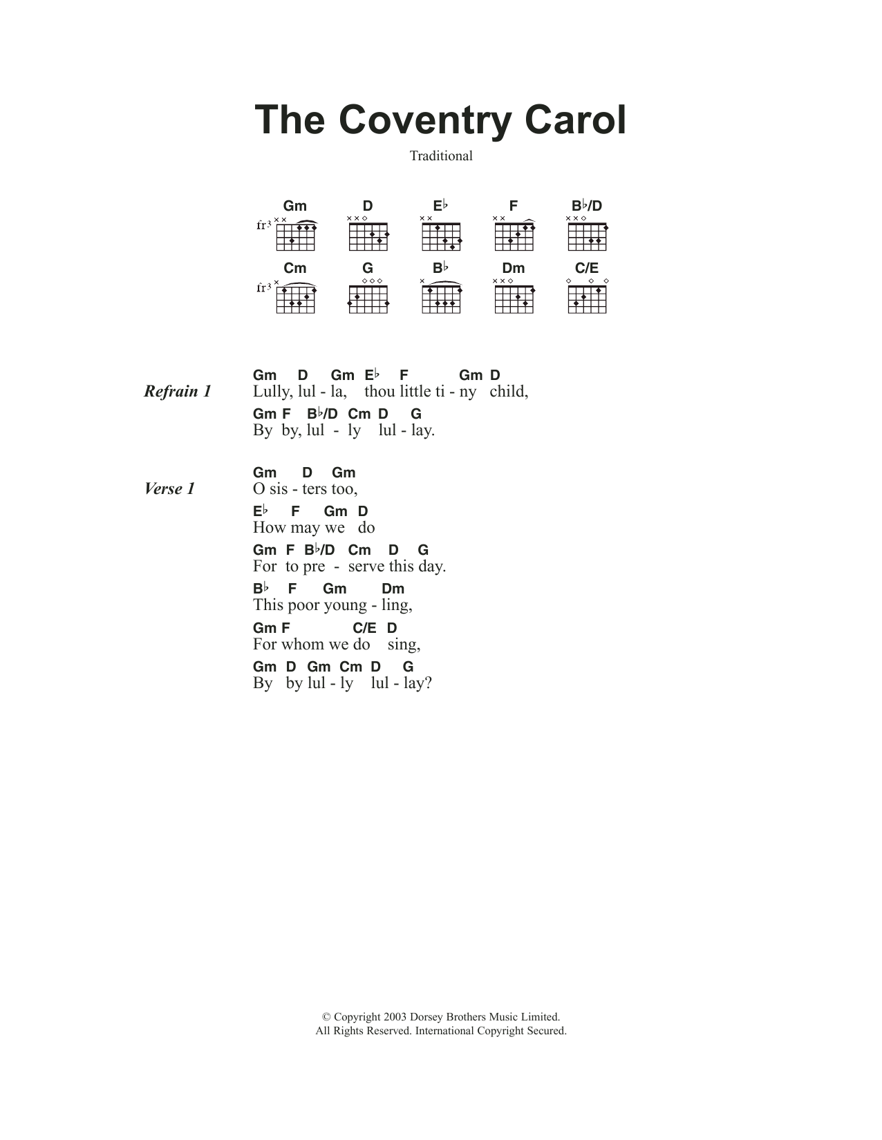 Christmas Carol Coventry Carol sheet music notes and chords. Download Printable PDF.