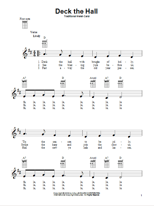 Traditional Carol Deck The Hall sheet music notes and chords. Download Printable PDF.