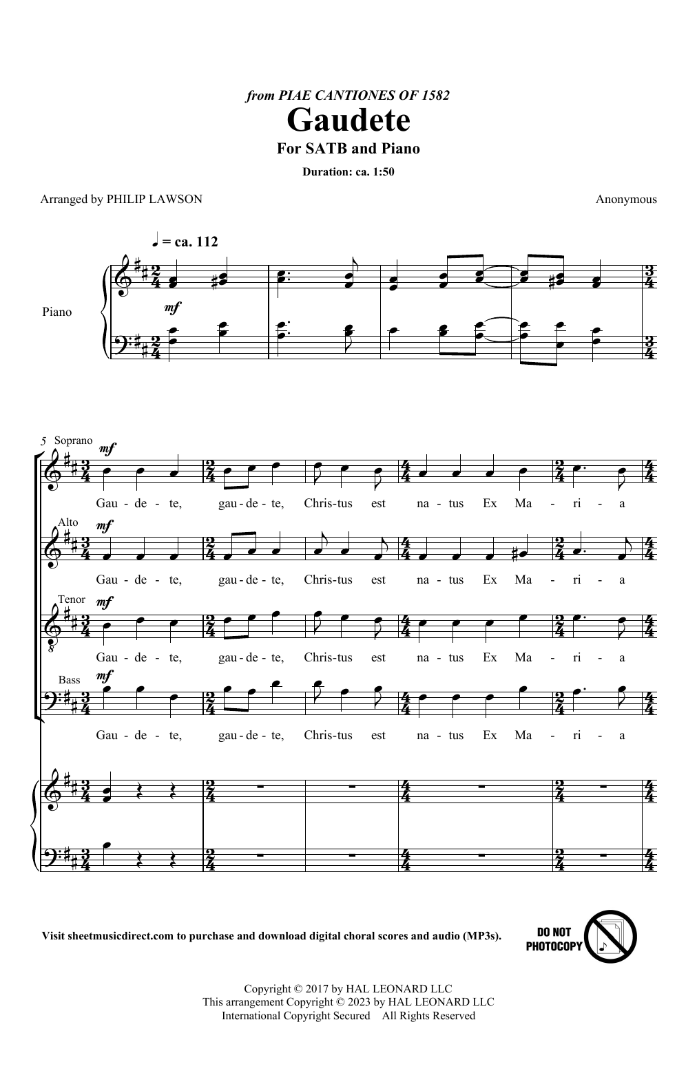 Traditional Carol Gaudete (arr. Philip Lawson) sheet music notes and chords. Download Printable PDF.