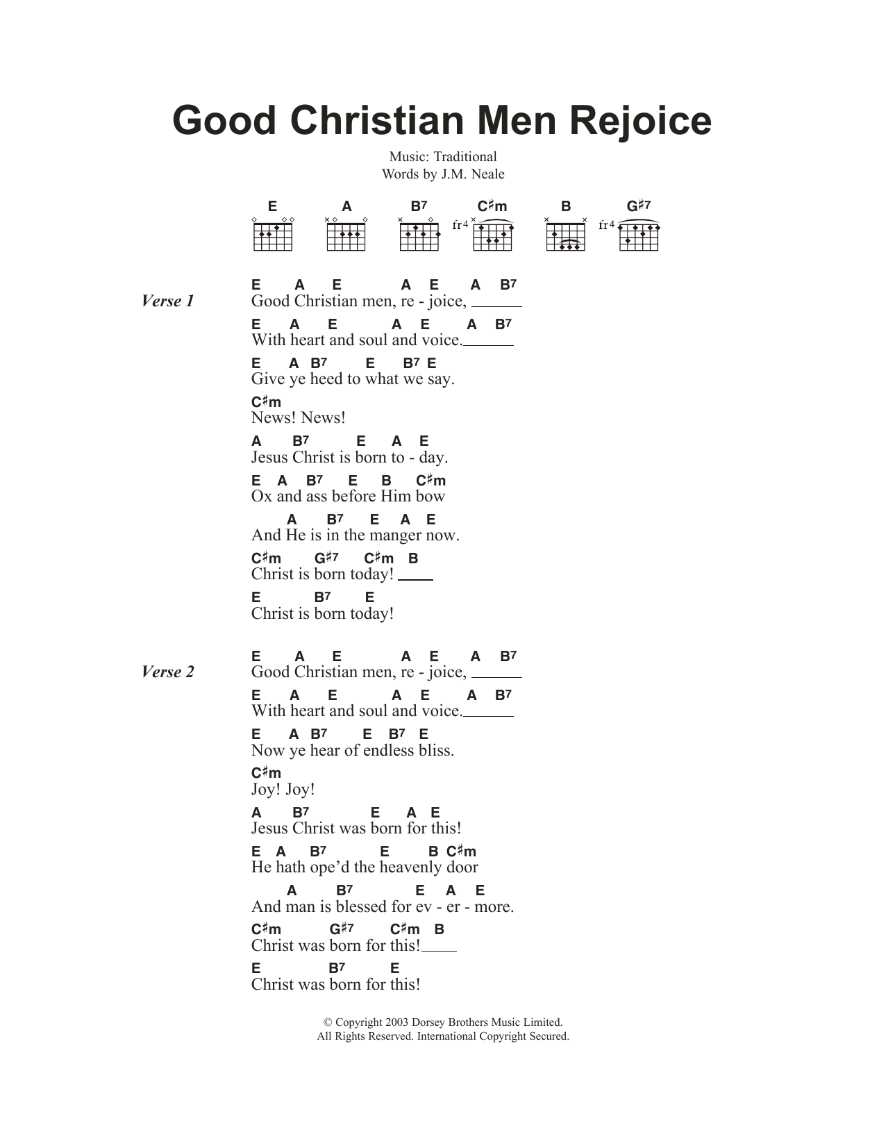 Christmas Carol Good Christian Men Rejoice sheet music notes and chords. Download Printable PDF.