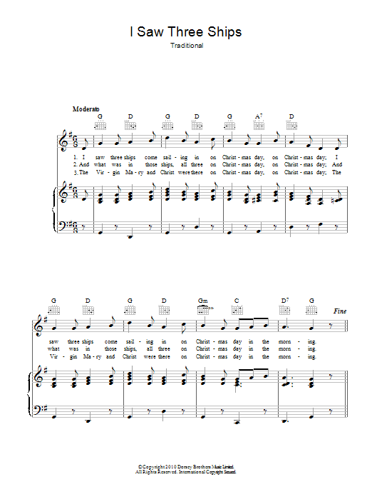 Christmas Carol I Saw Three Ships sheet music notes and chords. Download Printable PDF.