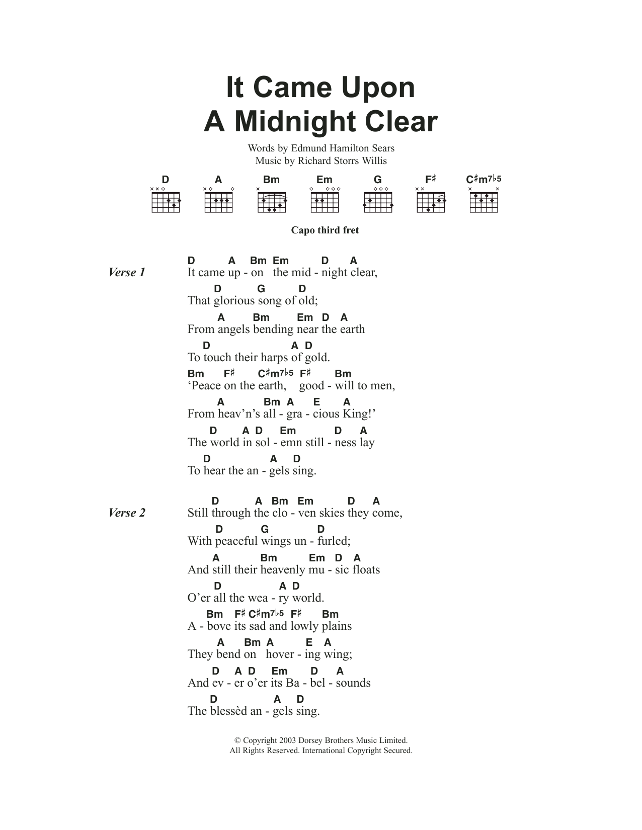 Christmas Carol It Came Upon The Midnight Clear sheet music notes and chords. Download Printable PDF.