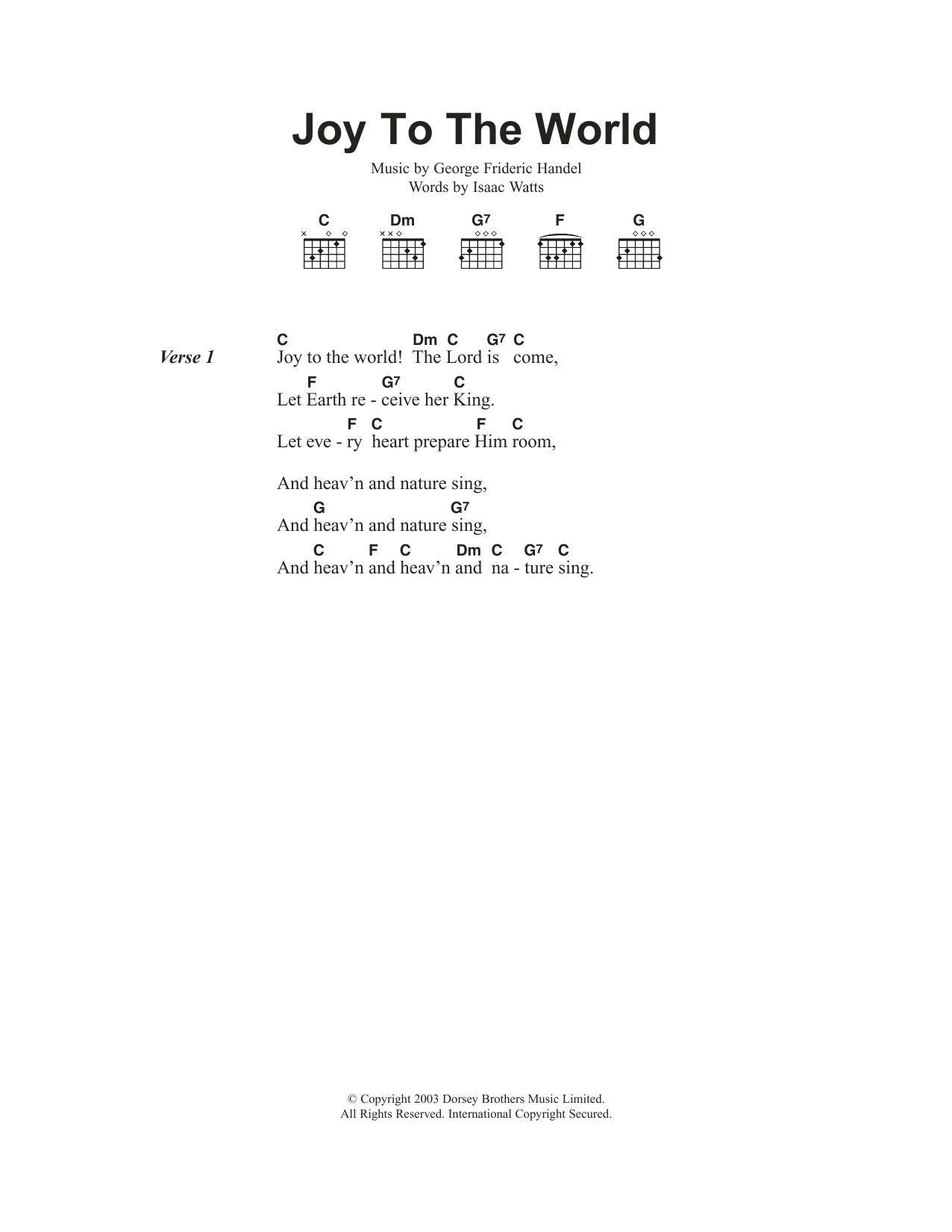 Christmas Carol Joy To The World sheet music notes and chords. Download Printable PDF.