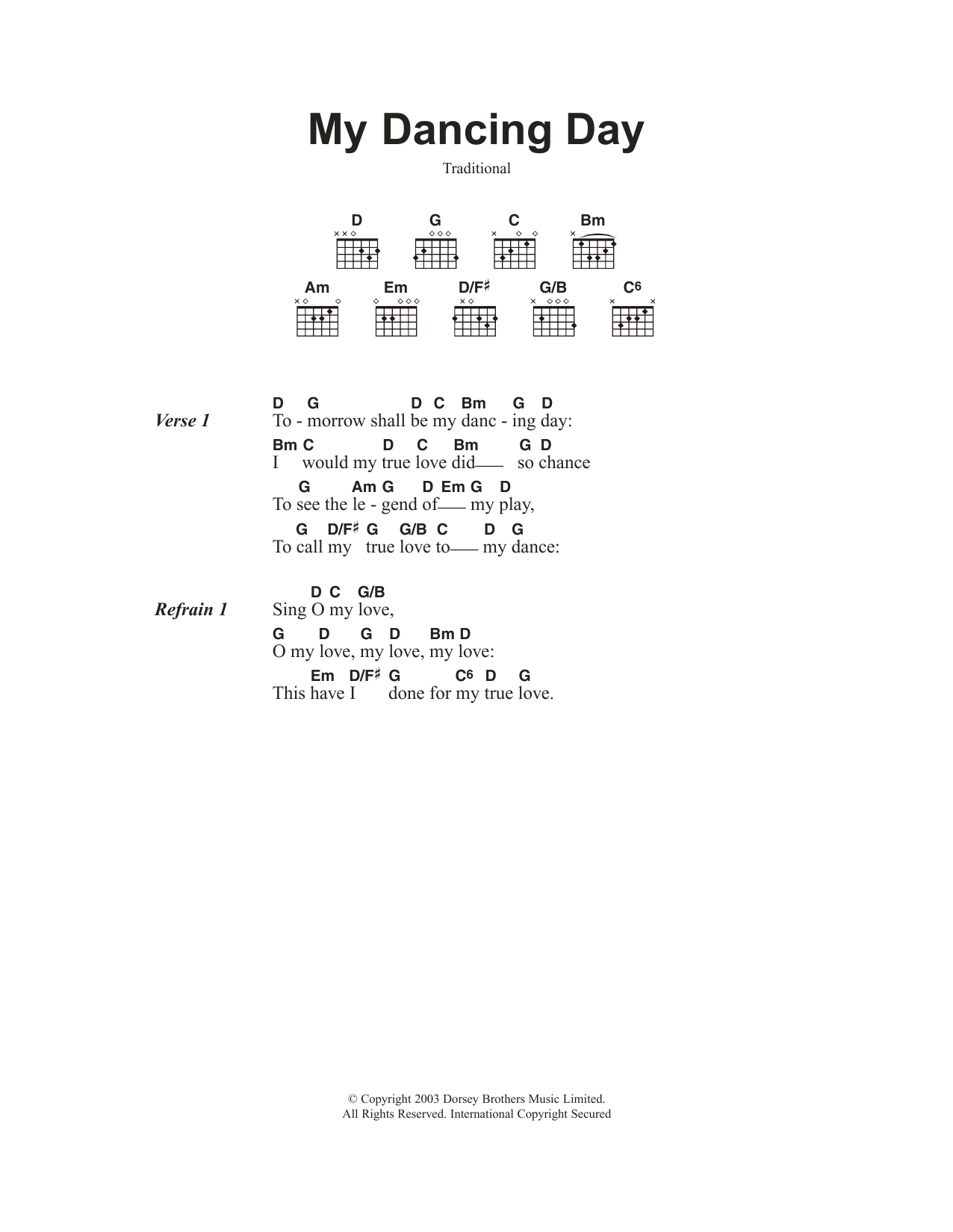 Traditional Carol My Dancing Day sheet music notes and chords. Download Printable PDF.