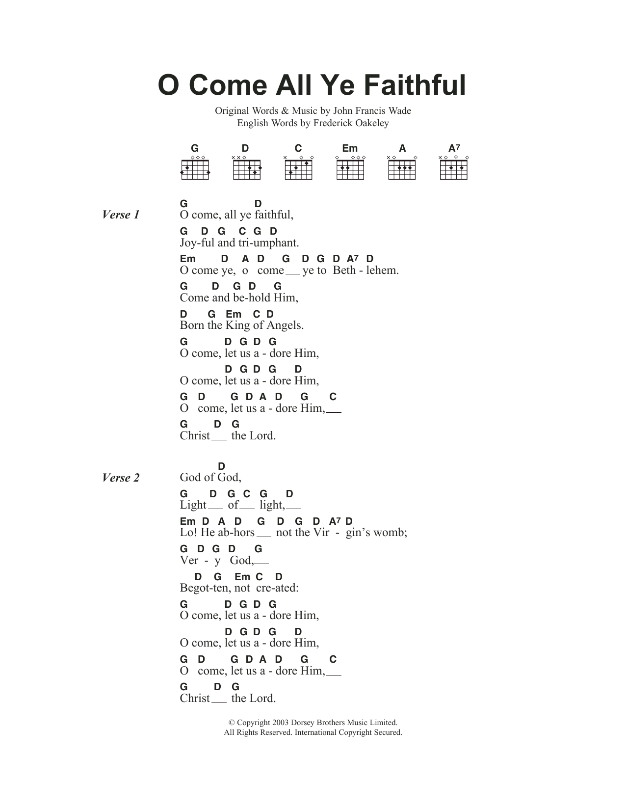 Christmas Carol O Come All Ye Faithful sheet music notes and chords. Download Printable PDF.