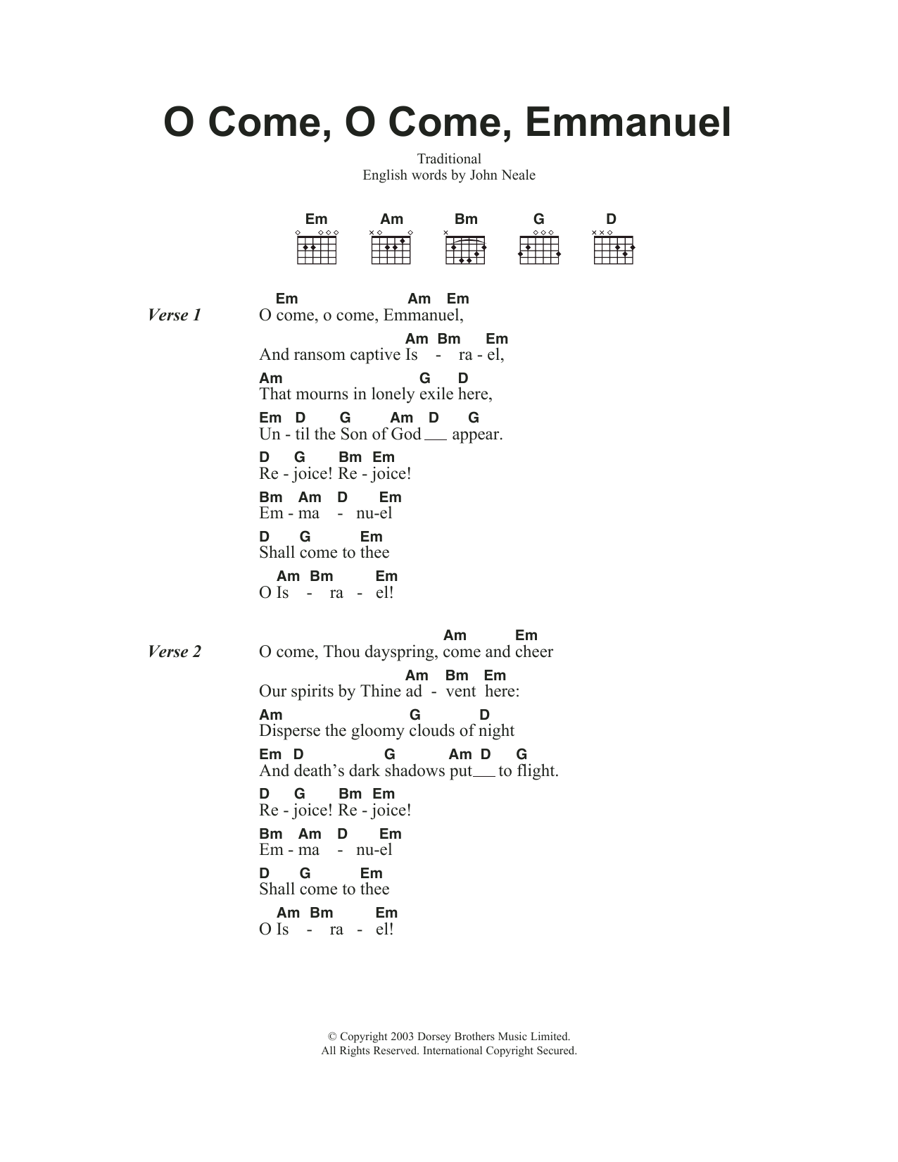 Traditional Carol O Come, O Come, Emmanuel sheet music notes and chords. Download Printable PDF.