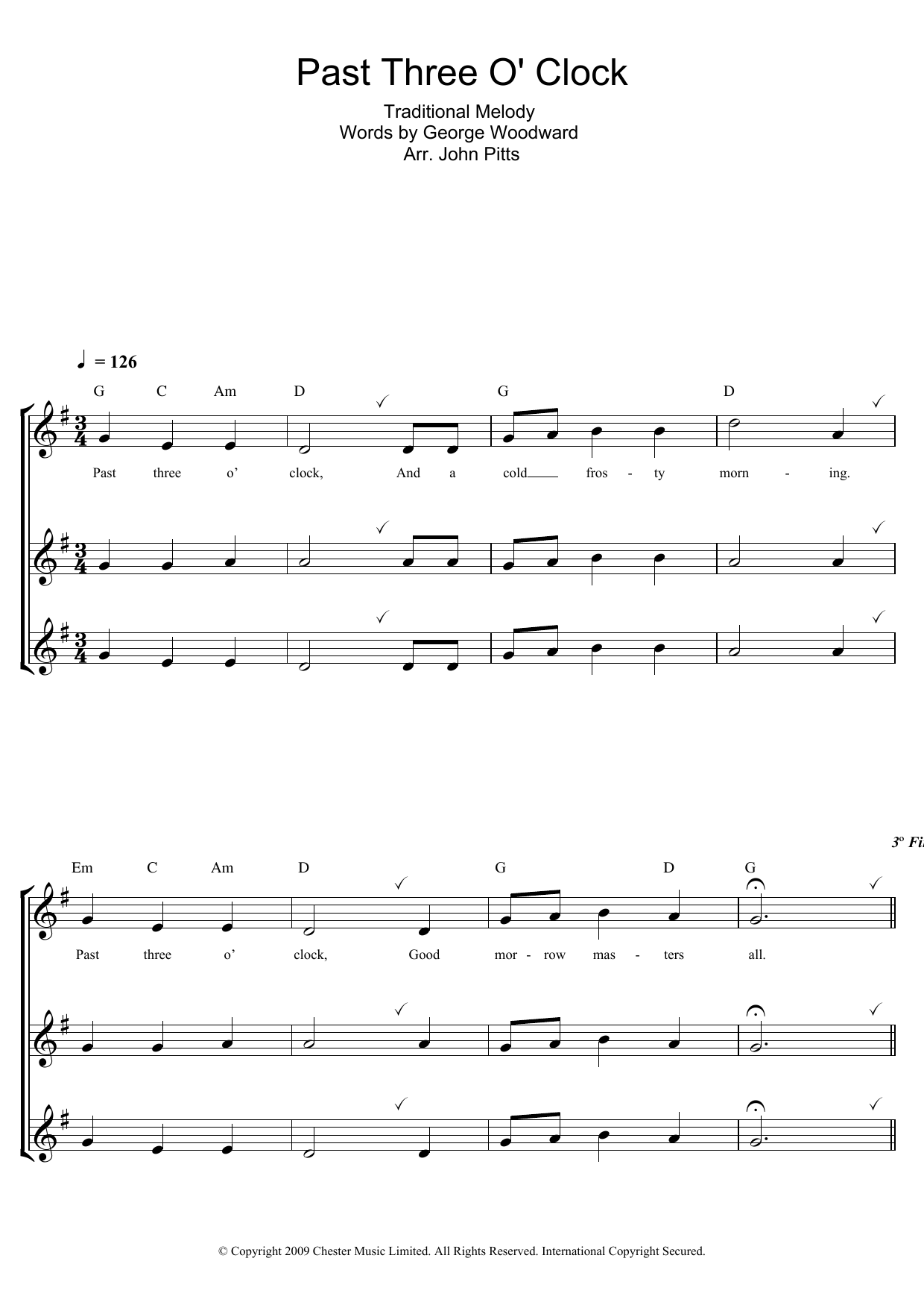 Learn to play Christmas Carol Past Three O'Clock sheet music for Recorder in minutes. Price: 6.9900$ Christmas Carol Past Three O'Clock sheet music notes and chords arranged for Recorder
