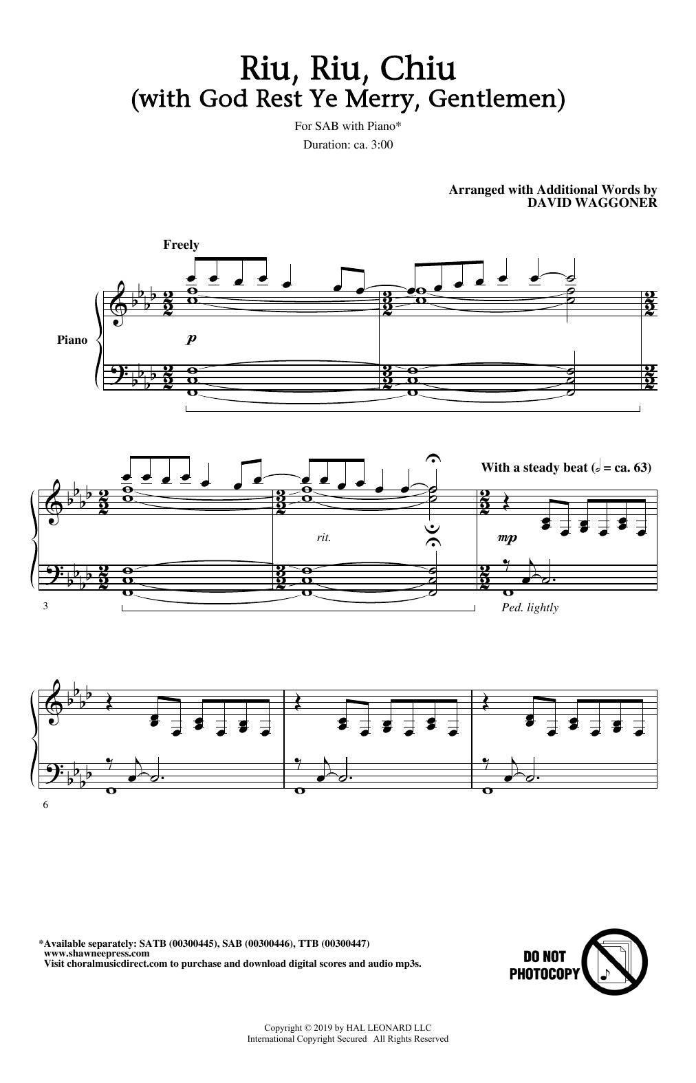 Traditional Carol Riu, Riu, Chiu (with God Rest Ye Merry, Gentlemen) (arr. David Waggoner) sheet music notes and chords. Download Printable PDF.