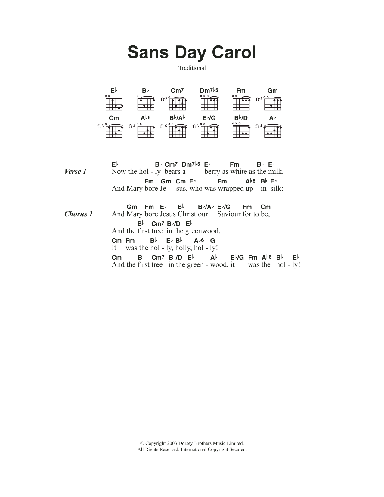 Traditional Carol Sans Day Carol sheet music notes and chords. Download Printable PDF.