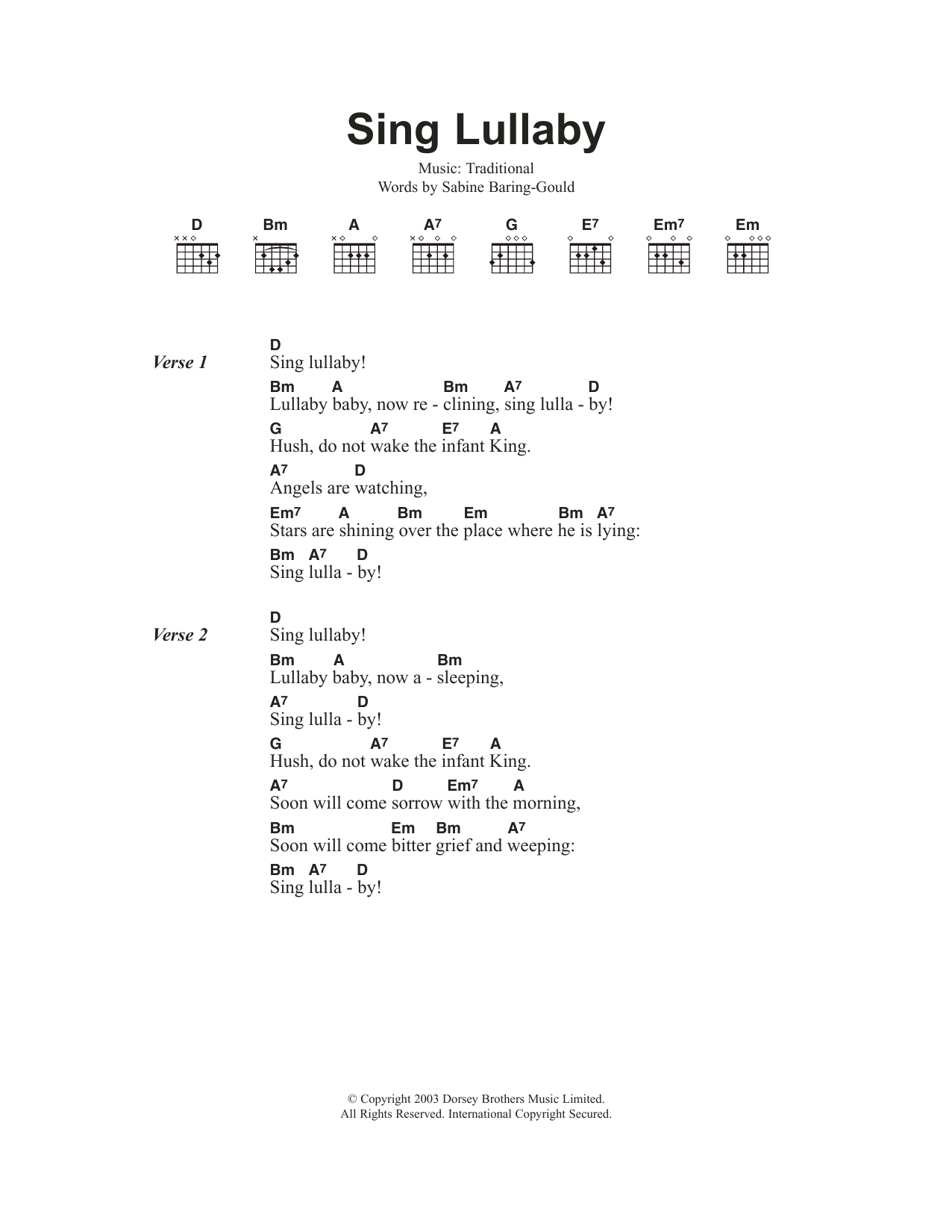 Traditional Carol Sing Lullaby sheet music notes and chords. Download Printable PDF.