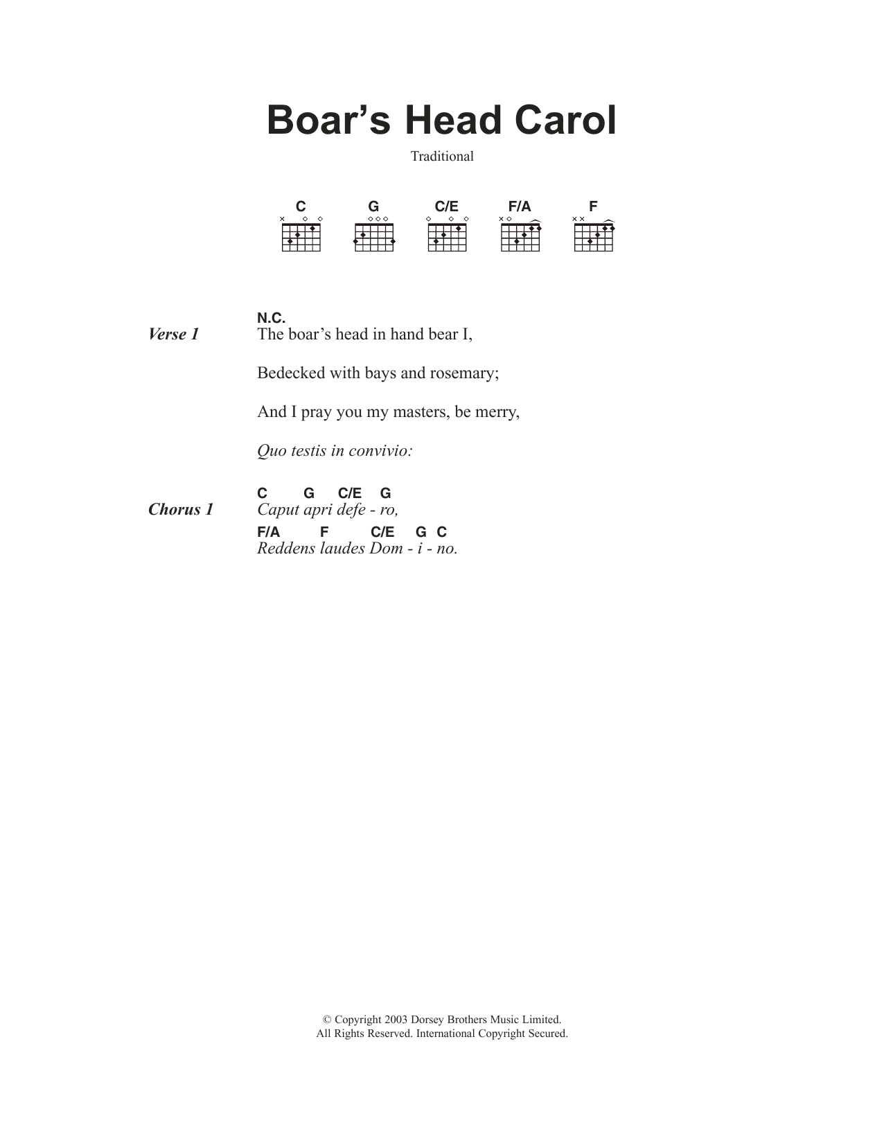 Traditional Carol The Boar's Head Carol sheet music notes and chords. Download Printable PDF.