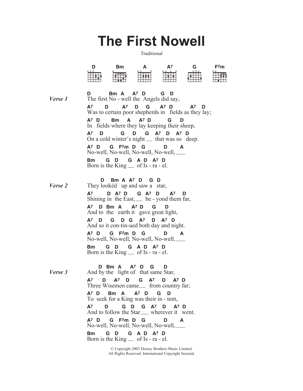 Traditional Carol The First Nowell sheet music notes and chords. Download Printable PDF.