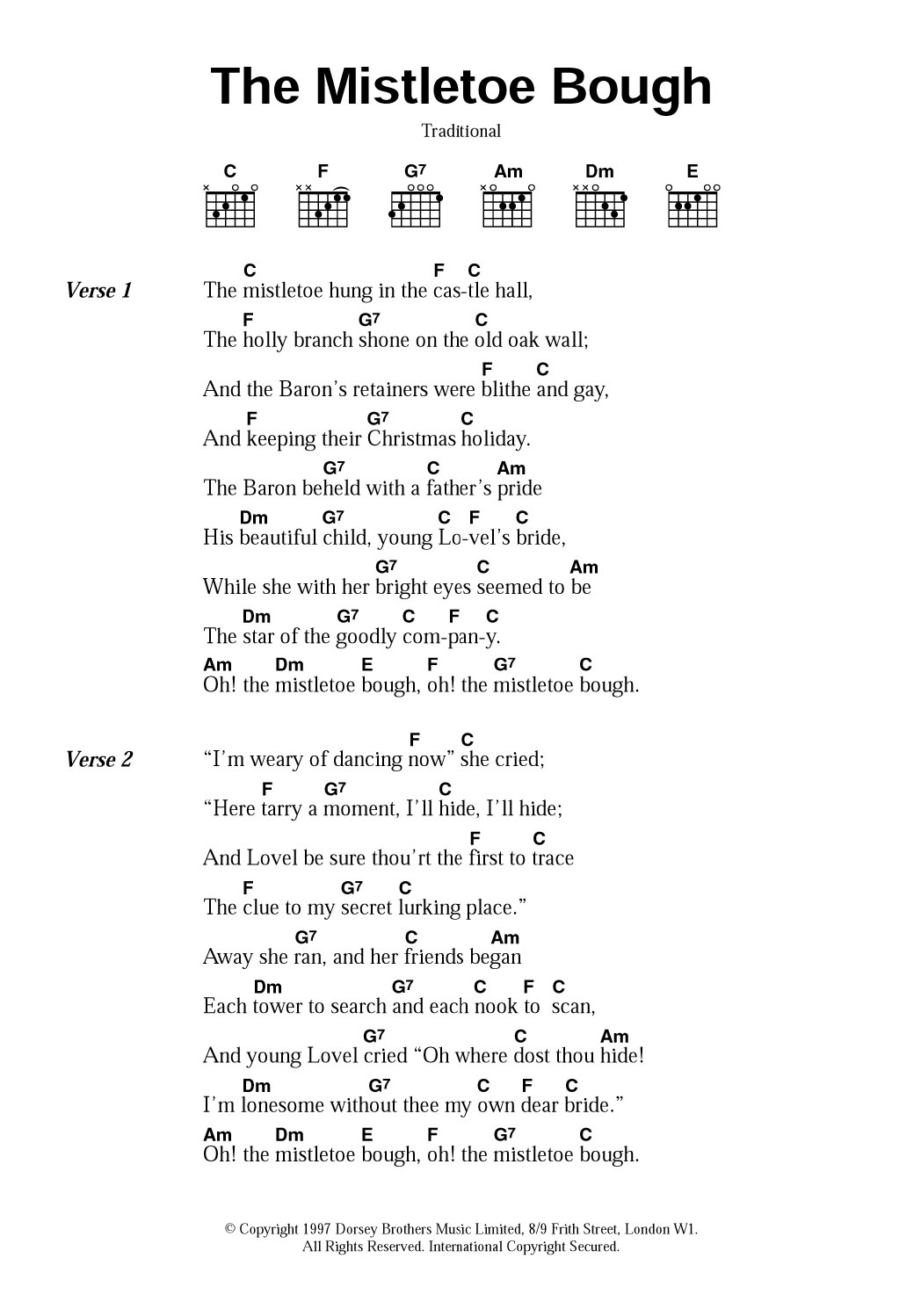 Traditional Carol The Mistletoe Bough sheet music notes and chords. Download Printable PDF.