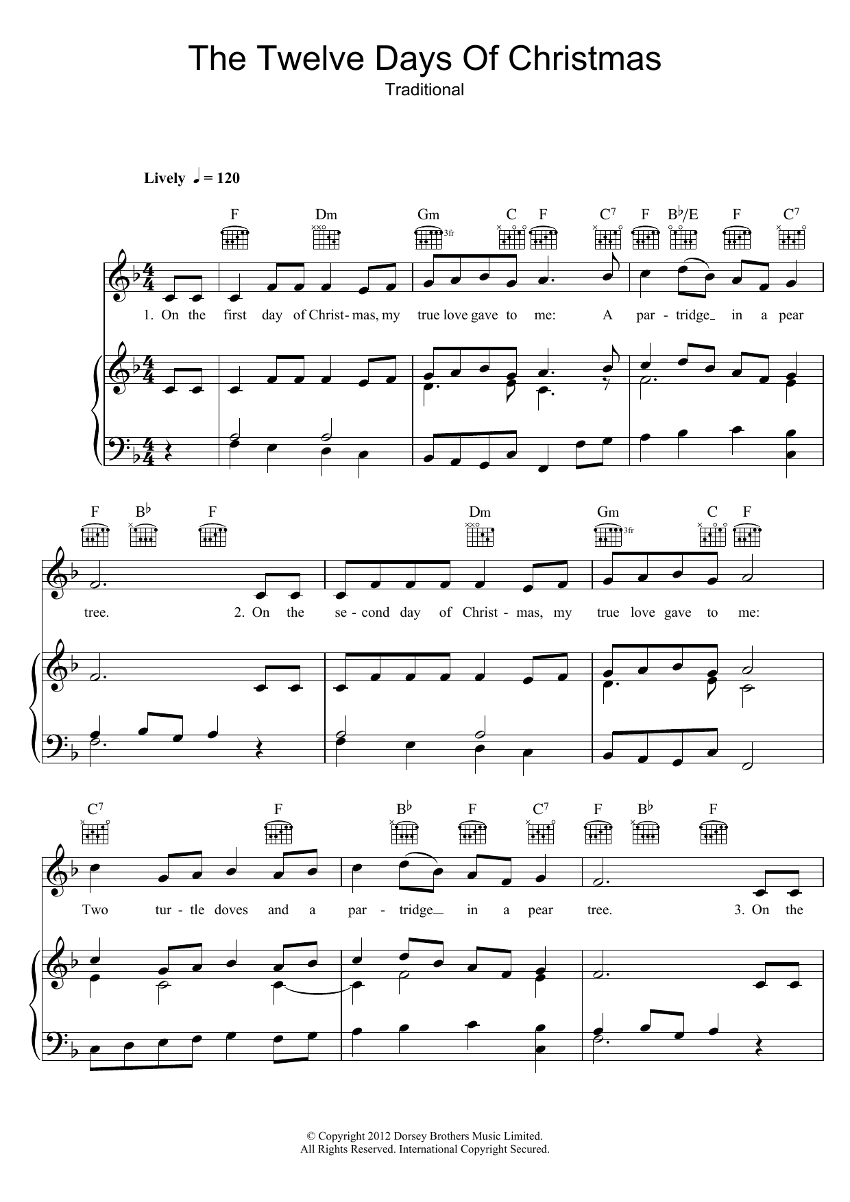 Christmas Carol The Twelve Days Of Christmas sheet music notes and chords. Download Printable PDF.