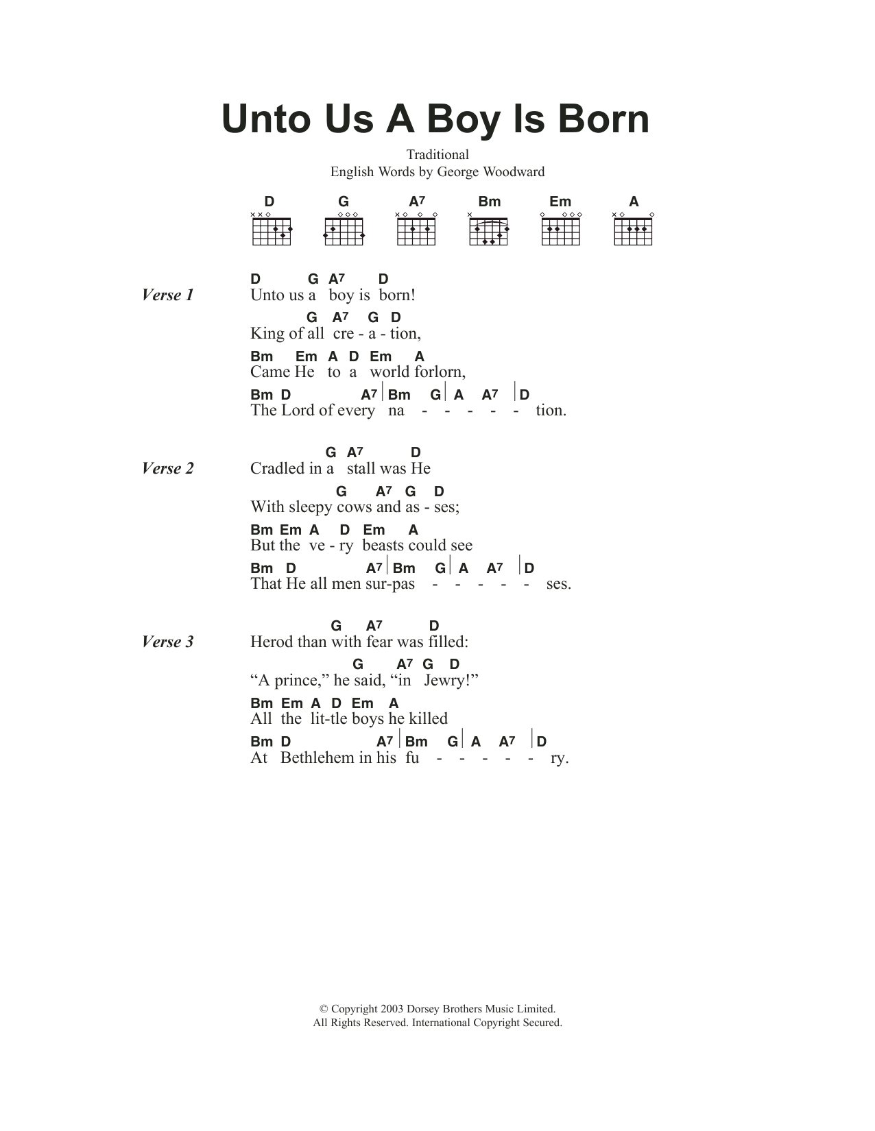 Traditional Carol Unto Us A Boy Is Born sheet music notes and chords. Download Printable PDF.