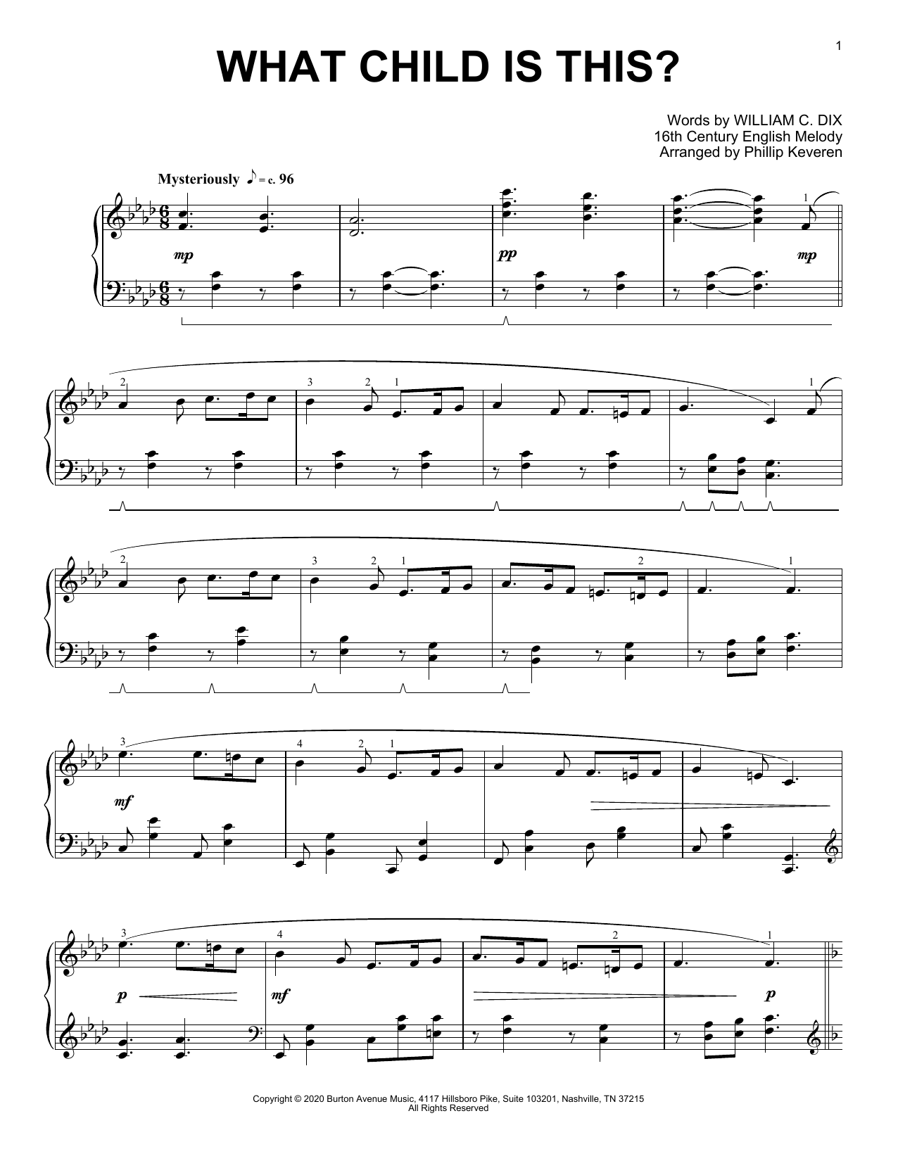 Traditional Carol What Child Is This? (arr. Phillip Keveren) sheet music notes and chords. Download Printable PDF.