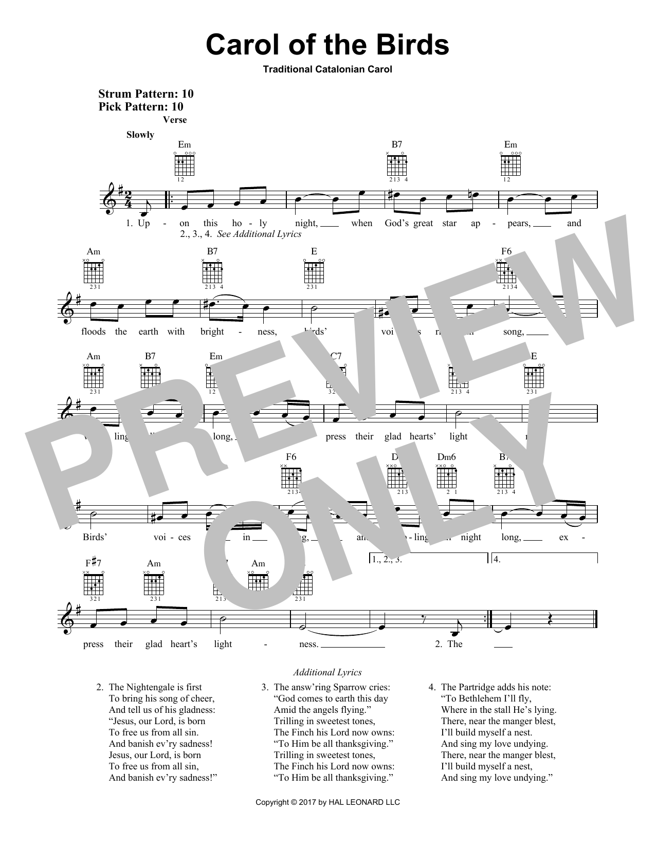 Traditional Carol Carol Of The Birds sheet music notes and chords. Download Printable PDF.