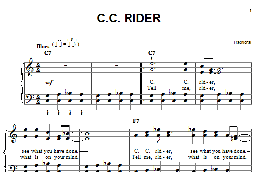 Traditional C.C. Rider sheet music notes and chords. Download Printable PDF.